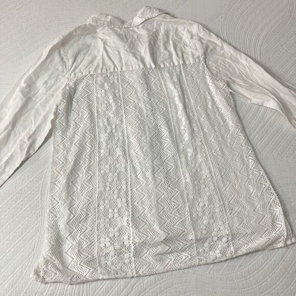 Chicos Women Shirt Size 1/S White Collared Long Sleeve Top Back Lace - Picture 1 of 6